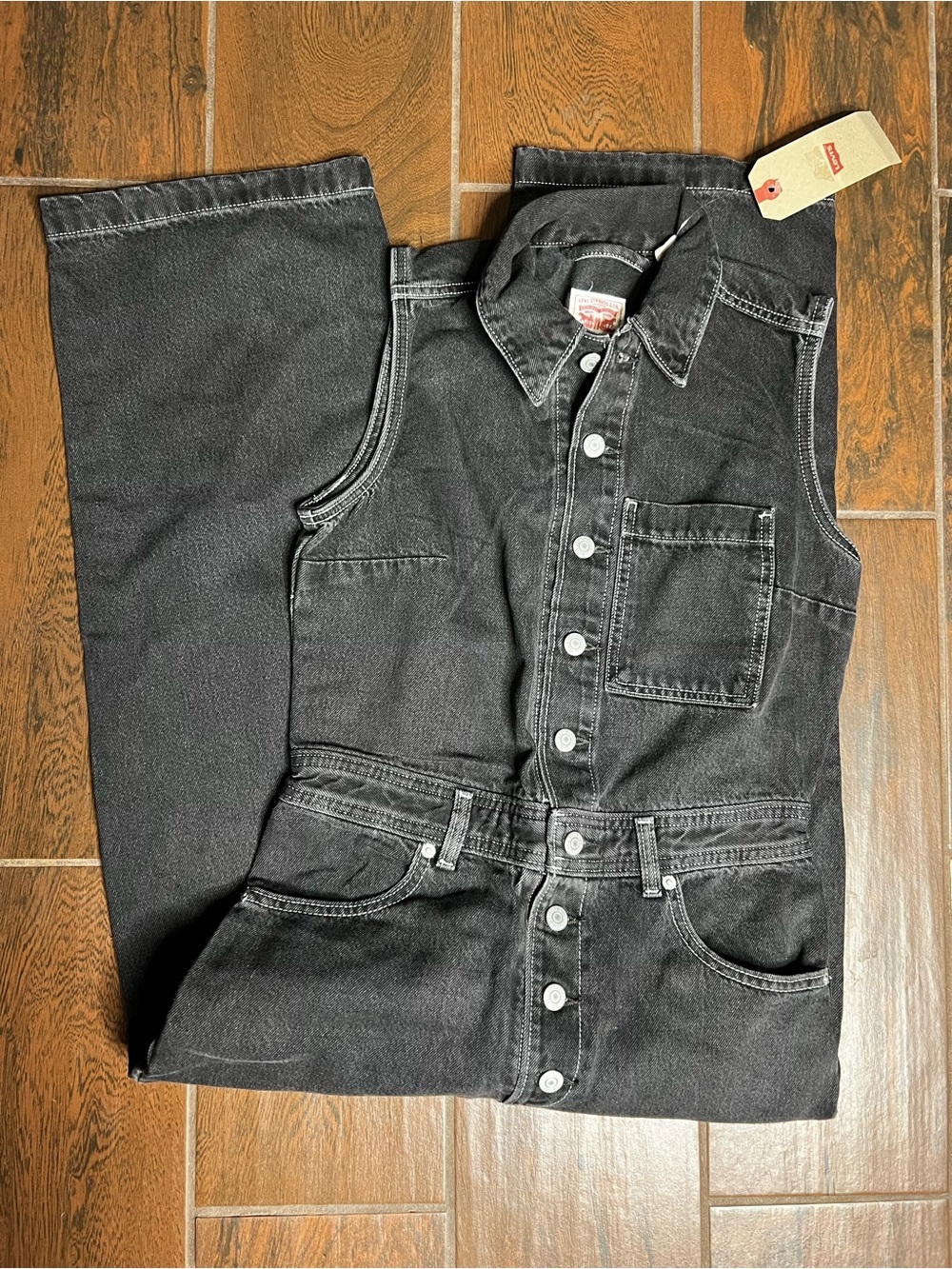 Levi’s Black Sleeveless Jumpsuit Wide Leg Denim Jean Pants Womens XS